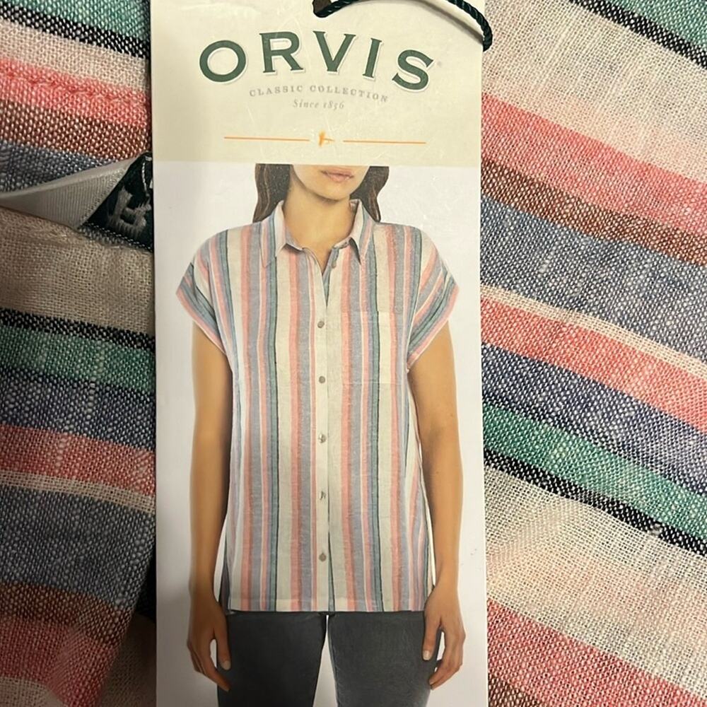Orvis Ladies' Short Sleeve Linen Blend Classic Button Shirt Size L